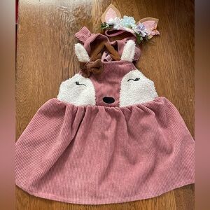 Fox dress 12-18 months wore 1x for birthday party with head band homemade mauve